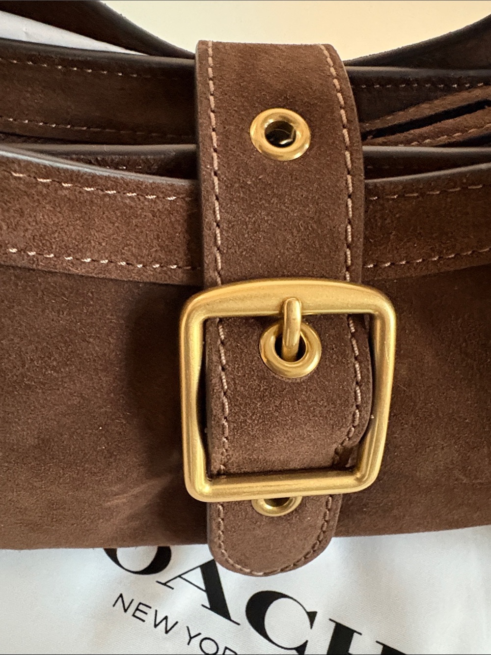 COACH Brown Suede Drifter Bag with Gold Buckle - Picture 7 of 10
